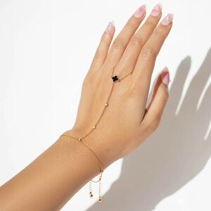 Beaded Quatrefoil Accent Hand Chain Magnetic Bracelet